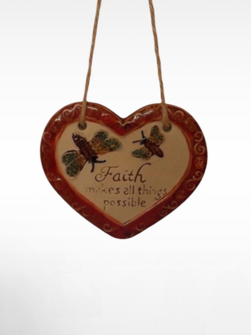 Heart-Shaped 'Faith' Ceramic Wall Plaque - Red and Cream